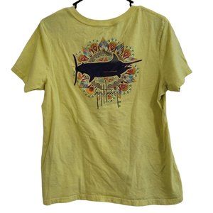 Guy Harvey T-Shirt Womens Size Large Yellow Marlin Fish Graphic Short Sleeve Tee